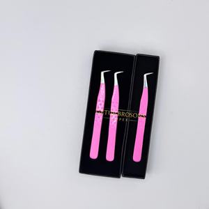 Pinzas para Pestañas de Acero Inoxidable con Punta de Fibra Duradera, Diseño de Corazón Recortado, Recubrimiento en Polvo Rosa Claro, 90 Grados - Product Image 3