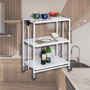 Estante de cocina plegable de tres niveles de un toque, tipo de pie de Metal con marco de soldadura de hierro de tubo cuadrado, capacidad de 15kg para bebidas - Product Image 1