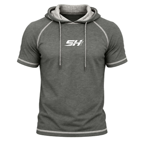 Sweat à capuche à manches courtes pour homme, en coton léger mélangé, basique, décontracté, sportif, pour la gym, vente en gros - Product Image 1