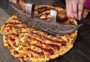 Coupe-pizza de style viking, lame en acier à haute teneur en carbone, manche en bois, design hache de survie extérieure, DIY industriel - Product Image 2