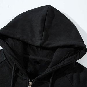 Sweat-shirt à capuche zippé noir pour homme avec imprimé chauve-souris, coupe oversize, en coton tricoté, style décontracté, idéal pour l'automne - Product Image 5