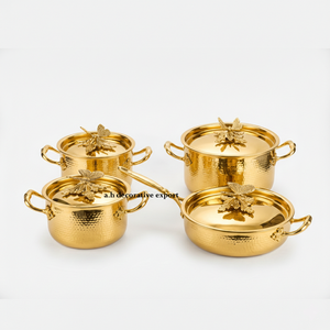 Wholesale Europe Design Decorative Gold Finish Hand-Hammered Stainless Steel Eco-Friendly Casserole Set for Hotel Restaurant - Product Image 1