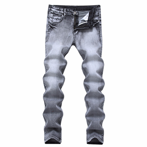 2026 Premium Men Slim Fit Stonewashed Denim Jeans Straight Leg Mid Waist Cotton Casual <b>Pants</b> Autumn Style - Product Image 1