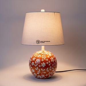 Lampe de table en incrustation d'orange de qualité supérieure |   Lampe de chevet design avec base à motif floral - Product Image 1