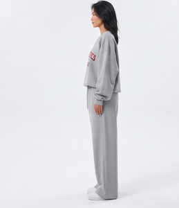 <b>Women</b> V Neck <b>Sweat</b> <b>Suit</b> Casual 100% Cotton Fleece <b>Sweat</b> Shirt And <b>Sweat</b> Wide Leg Pants Custom Pullover Baggy Tracksuit - Product Image 6