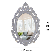 Miroir mural ovale moderne en bois sculpté, décoratif, fait main, durable, avec cadre en MDF gris vieilli, pour salon et salle de bain