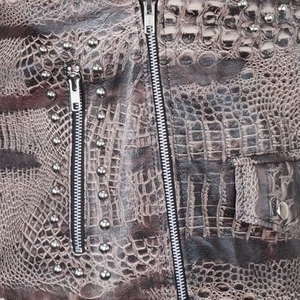 Men's Crocodile Embossed Genuine Leather Motorcycle <b>Jacket</b> <b>Punk</b> Studded Rivet Biker <b>Jacket</b> Custom OEM Leather <b>Jacket</b> - Product Image 5