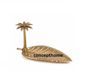 ถาดเสิร์ฟตกแต่งลายใบปาล์มเขตร้อน ผิวโลหะขัดเงา สำหรับใช้ในบ้าน - Product Image 2