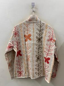 Veste en coton brodée bohème à col mandarin, manches longues, motif floral, vêtement d'extérieur décontracté pour femmes, saison printemps - Product Image 4