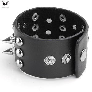 Adjustable Black PU Leather Bracelet Set with Spikes, Studs, Chains, Beaded Wrap, Rivet Design Fashion Wrist <b>Accessories</b> - Product Image 4