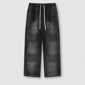 <b>Men</b> Acid Wash <b>Trousers</b> Wide Leg <b>Drawstring</b> Casual Pants Elastic Waist Streetwear <b>Trousers</b> - Product Image 3