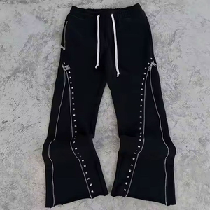 Ensemble de survêtement unisexe 100 % coton respirant et écologique, orné de strass, avec fermeture éclair, sweat à capuche à manches longues et pantalon évasé, deux pièces - Product Image 4