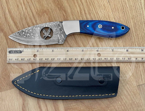 Couteau de chasse OEM Wirecut en acier Damas, lame fixe, manche en bois, couteau de camping et d'extérieur EDC avec étui en cuir - Product Image 3