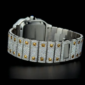 Montre en acier inoxydable de qualité supérieure, entièrement sertie de moissanite, fabriquée à la main, mouvement à quartz. - Product Image 4