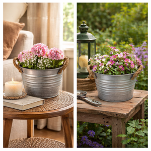 Maceta de Metal Galvanizado Estilo Rústico, Cesta Vintage para Flores, Marca Headway Crafts - Product Image 4