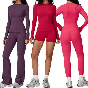 Custom Gym Long Sleeve T Shirt Activewear Quick Dry Yoga <b>Leggings</b> High-stretch <b>Slim</b> Fit Workout Clothes Sets Women Elastic Waist - Product Image 1