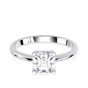 Anillo de compromiso solitario de oro macizo de 14K con diamante de laboratorio talla Asscher, chapado en rodio, corte escalonado cuadrado, para aniversario o boda - Product Image 1