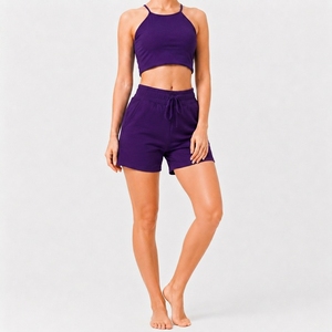 Womens Comfortable Sleeveless Crop Top And <b>Elastic</b> Waist Pocket Shorts Set For Warm Weather Wear - Product Image 5