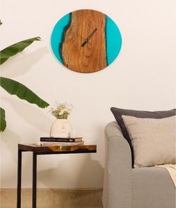 High Quality Modern Blue Epoxy Resin Wood <b>Hand</b> Modeled Angel Theme Wall <b>Clock</b> Best Quartz Needle Display Living Room Home - Product Image 3