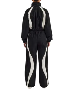 Women Tracksuit Two Piece Set Gray White Color Blocking Full Sleeve Zipper Jacket And <b>Pants</b> Loose Fit Autumn Wear - Product Image 5