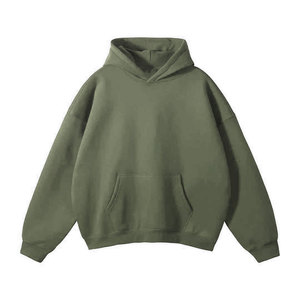 Sudadera con Capucha Gris para Hombre, Corte Holgado, Informal, Tejida, con Bolsillo Delantero, 100% Algodón Felpa, Color Sólido - Product Image 3