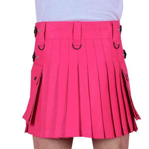 กิ๊ลท์ผ้าฝ้ายสก็อตสีชมพูขนาดเล็ก ทำมือสำหรับผู้หญิง น้ำหนักเบา ทันสมัย สวมใส่สบาย พร้อมกระเป๋าคาร์โก้  สามารถสั่งตัดได้ตามต้องการ - Product Image 4