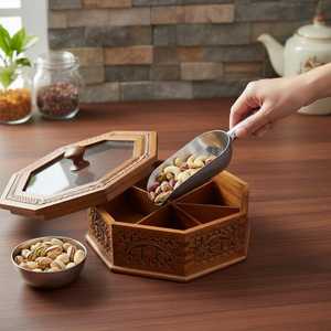 กล่องไม้สี่เหลี่ยมใส่เครื่องเทศพร้อมช้อนและฝาปิด - Product Image 3