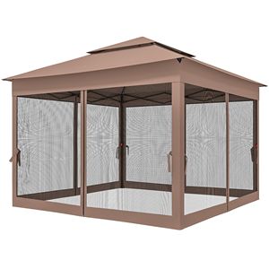 Gazebo Pop-up da Esterno 3,35 x 3,35 m con Tettoia Impermeabile, Struttura in Acciaio, Zanzariera con Cerniera e Borsa per il Trasporto - Marrone - Product Image 1