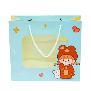 Custom Baby Gift Paper Bag with Transparent Window | Brown-<b>Hair</b> Baby Design | Eco-Friendly Kraft Packaging (Plum) - Product Image 3