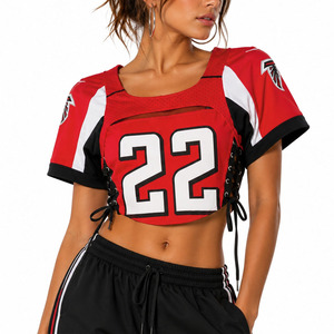 Camiseta Corta Estilo Y2K para Mujer, Diseño de Jersey de Fútbol Americano Rojo, Corte Recortado, Lazos Laterales, Manga Corta, Impresión de Número, OEM, ODM, Venta al Por Mayor, EE. UU. - Product Image 1