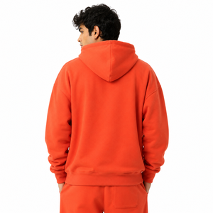Heavyweight Oversized Men <b>Hoodies</b> <b>Orange</b> Full Zip Fleece Varsity Embroidered Letter Winter Wear Private Label Manufacturer - Product Image 3