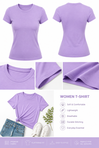 Camiseta de Manga Corta con Cuello Redondo Color Lavanda para Mujer, Corte Ajustado, Color Sólido, Tejido de Punto Informal, para Todas las Temporadas - Product Image 5