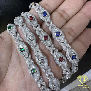 Premium Iced Out Moissanite Diamond Hip Hop Tennis <b>Bracelet</b> in 925 Silver with Marquise Shape Links and Round <b>Gemstone</b> Centers - Product Image 2