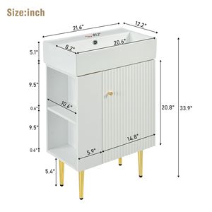 Mobile Bagno Bianco da 21,6 Pollici con Lavabo Singolo in Ceramica e Vano Portaoggetti Laterale Sinistro - Product Image 4