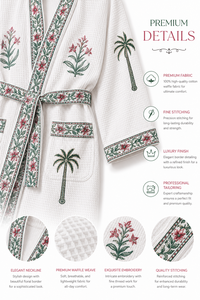 Bata Kimono de Algodón Blanco Tropical con Bordado de Palmeras, Bata de Baño Larga para Mujer, Vestido de Dama de Honor, Ropa de Estar por Casa - Product Image 3