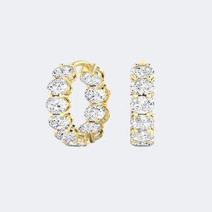 4.00CTW Oval Cut Bar Set Hoop Diamond Earrings - Product Image 4