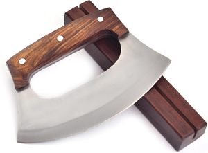 Couteau Ulu Alaskan en acier 12c27, fourreau en cuir, couteau de cuisine forgé à la main, couteau professionnel sur mesure OEM, manche en bois de rose - Product Image 4