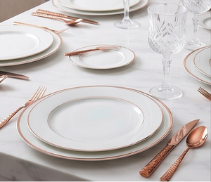 Designer Hammered Diamond Copper Finished Cutlery Set Stainless Steel <b>Mirror</b> Rose Gold PVD Flatware For Wedding And Restaurant - Product Image 2