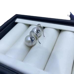 Boucles d'oreilles en perles d'eau douce Edison de 9 à 12 mm, forme ronde, avec une forte luminosité, argent S925, zircon, talons hauts pour femmes - Product Image 5