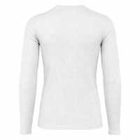 T-shirt thermique blanc personnalisé en maille gaufrée, col en V, manches longues, compression ajustée, séchage rapide, respirant, style vintage
