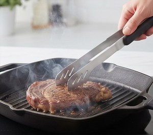 Stylish Premium Style Stainless Steel Kitchen <b>Tongs</b> with Black Plastic Grip and Serrated Flat Heads - Product Image 5