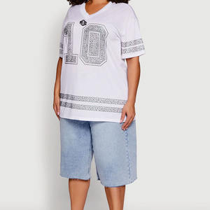 Maillot de football américain rose tendance 2026 pour femme, avec numéro en strass, col en V, haut décontracté unisexe en maille, vente en gros, fabricant OEM - Product Image 4