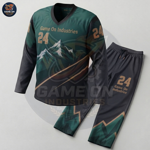Uniforme de Hockey sobre Hielo Personalizado con Estampado de Montaña, Ropa Deportiva de Equipo, Tejido Transpirable de Sublimación, Verde y Negro - Product Image 3