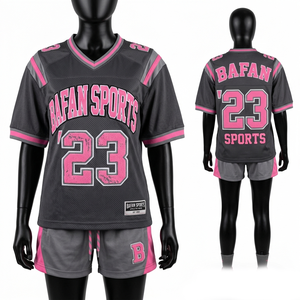 Ensemble de maillot de football personnalisé 190 GSM, gris et violet, design à panneaux contrastés, ensembles pour femmes - Product Image 6