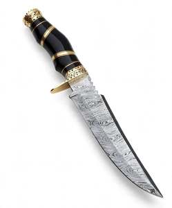 Couteau utilitaire avec croisillon en laiton gravé et manche en composite noir et bois, doté d'une lame fixe en acier Damas - Product Image 4