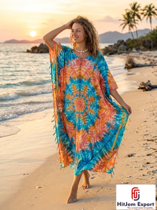 Vestido Kaftan Tie Dye para Mujer, Corte Holgado, Ropa de Playa de Verano, Estilo Boho, Fabricante Europeo OEM ODM, Proveedor de Fabricación Personalizada - Product Image 2