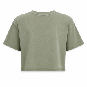 เสื้อยืดคอกลมทรงบ็อกซี่สีเขียวเซจสำหรับผู้หญิง ผ้าคอตตอนเจอร์ซีย์แบบเอนไซม์วอช แขนสั้น สไตล์ลำลอง - Product Image 3