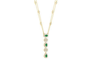 Collier Lariat Halo en Or Jaune 14K avec Diamants et Émeraudes de Zambie, 1,43 CTW, Diamants Blancs Naturels, Bijou Tendance, Vente en Gros - Product Image 2