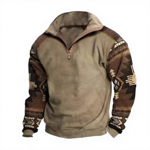 Sweat-shirt en molleton à col montant pour homme, motif géométrique, coupe classique, vêtement décontracté d'automne - Product Image 1