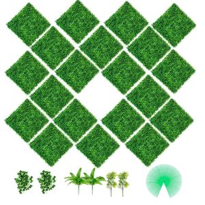 Panneaux de haie artificielle en buis PE, 20 pièces, 20''x20'', certifiés anti-UV, pour la protection de l'intimité, avec fond mural en gazon artificiel - Product Image 6